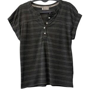 89th + Madison Charcoal Stripe Short-Sleeve Henley Top Medium